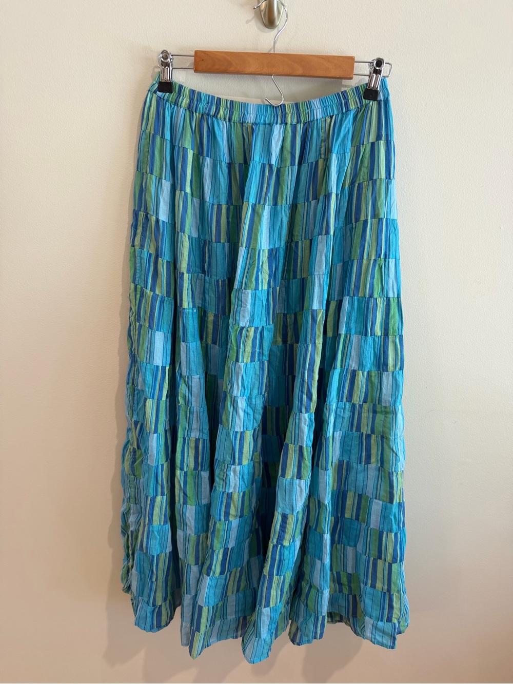 Blue, Teal & Green Patchwork Tiered Maxi Skirt
